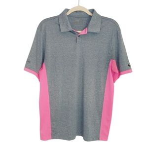 NIKE DRI-FIT Golf Polo Shirt Short Sleeve Top Grey & Pink Small